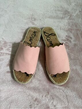 Sam Edelman Blush Pink Scalloped Espadrille Slide Sandals